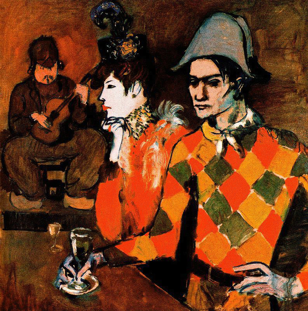 Picasso At Lapin Agile. Harlequin with Glass 1905